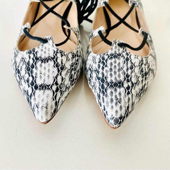 RAYE REVOLVE Black White Two Tone Snakeskin Toe Lace Up Ballet Flats Shoes 36 - Picture 9 of 13